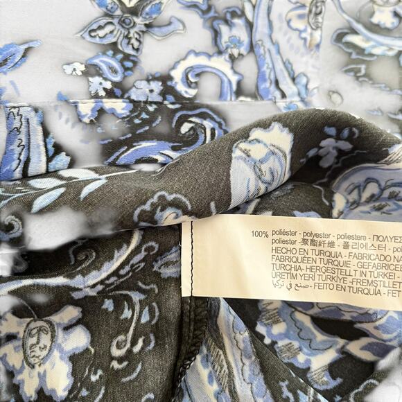 ZARA Blue Black Printed Flounced Shirt Dress M Mini Belted Long Sleeve NWT - Picture 11 of 11